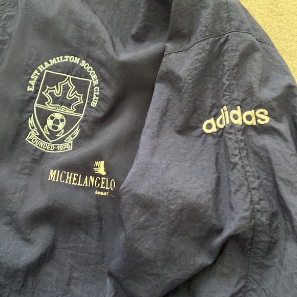 Vintage Adidas soccer jacket. Navy blue and white. Size US Large - Picture 2 of 4